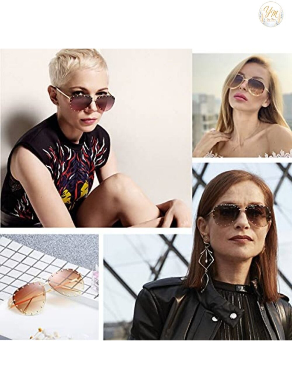 Studded Aviator Sunglasses Women Metal Frame UV400 - Picture 2 of 5